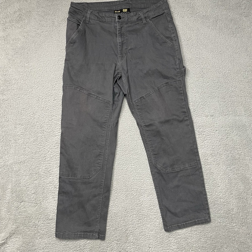 CAT Caterpillar Double Knee Pants Mens 36x30 Gray Carpenter Stretch Workwear